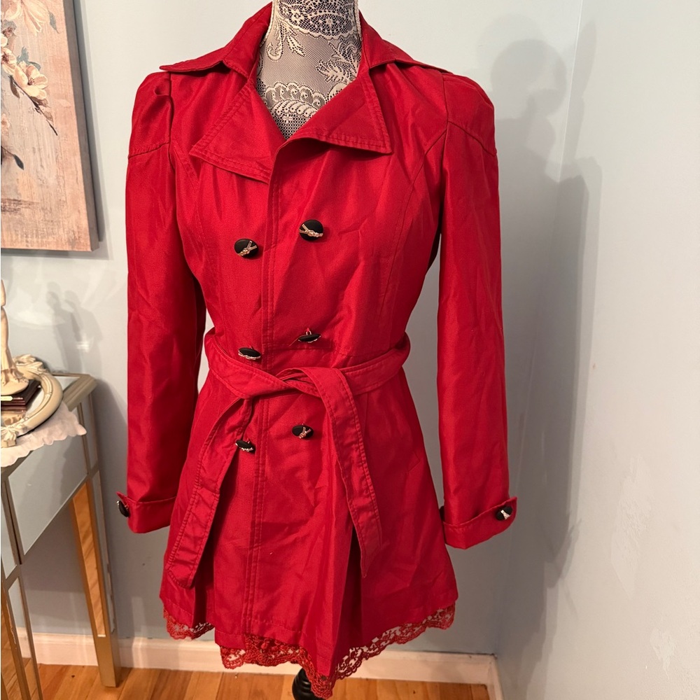 Chic Red Women's Trench Coat